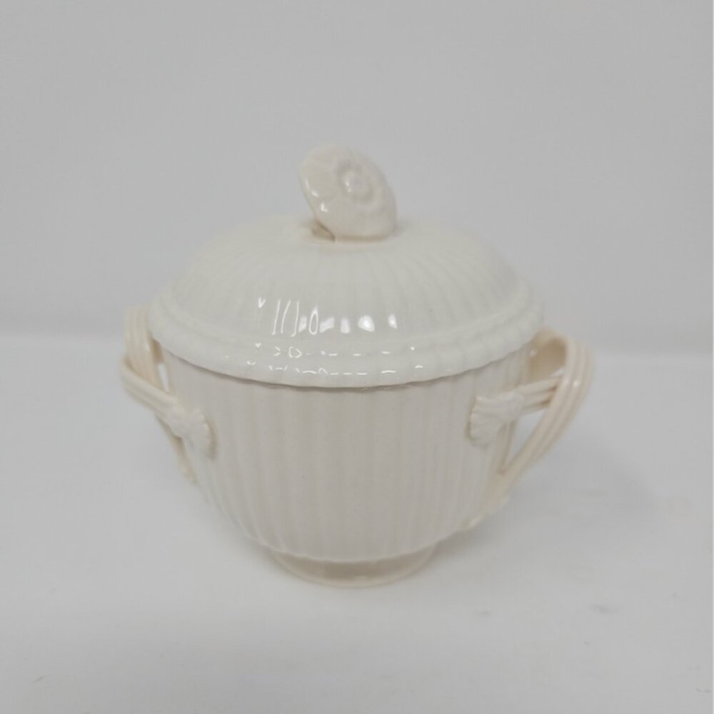 Vintage Hartley Greens Leeds Pottery Creamware Sugar Bowl Lidded Small Rib 4"
